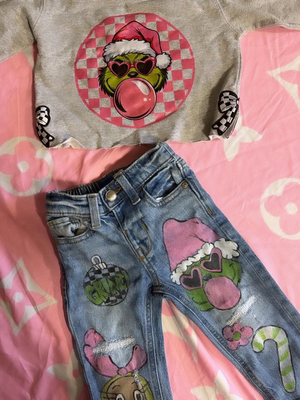 2t toddler girls hand painted jeans and sweater matching set